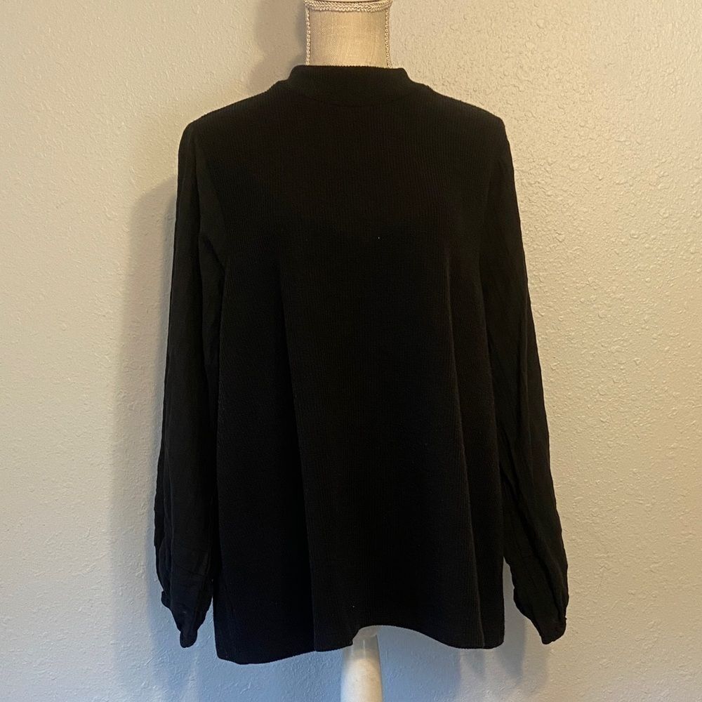 Madewell Black Mixweave Mockneck Long Sleeve Blouse Size 2XL